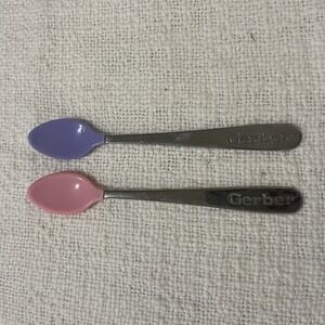 Gerber Baby Toddler Feeding Spoons Lot Of 2 Pink Purple Vintage 90's‎ Gift